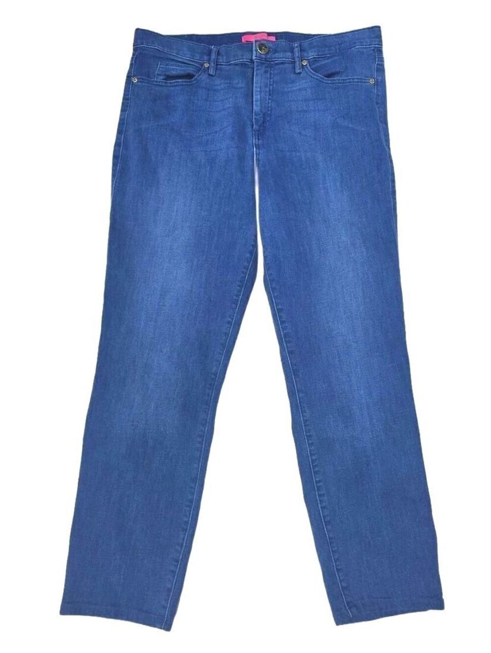 Lilly Pulitzer High Rise Straight Leg Jeans Med Wash Dual Monogram Pockets Sz 14